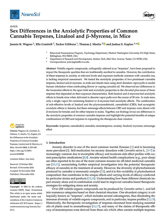 Sex Differences in the Anxiolytic Properties of Common Cannabis Terpenes, Linalool and β-Myrcene, in Mice