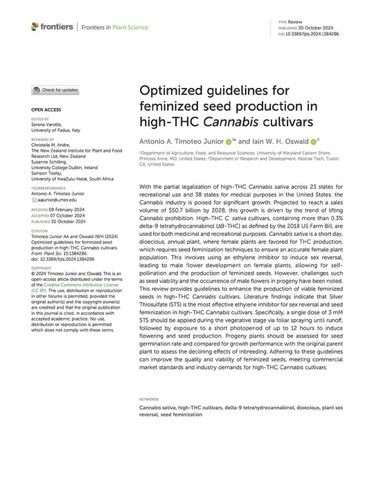 Optimized guidelines for feminized seed production in high-THC Cannabis cultivars