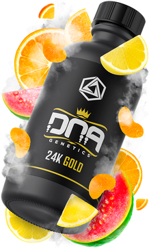 24k Gold Terpene bottle tilted right | Abstrax Tech