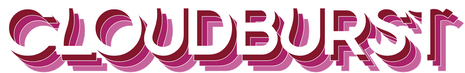 'Stylized 'CLOUDBURST' text with pink and white layered design.'