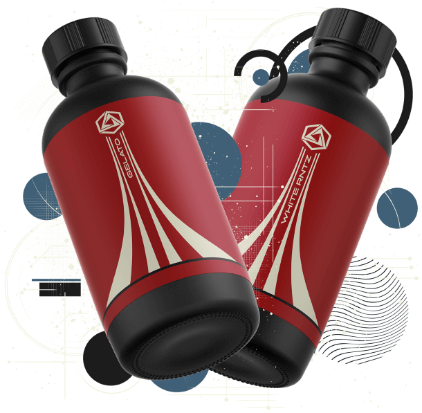 BrewGas red terpene-based cannabis flavor bottles with tech overlay.