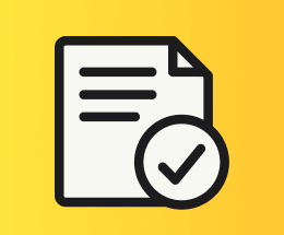 Icon of a document with a check mark on a yellow background