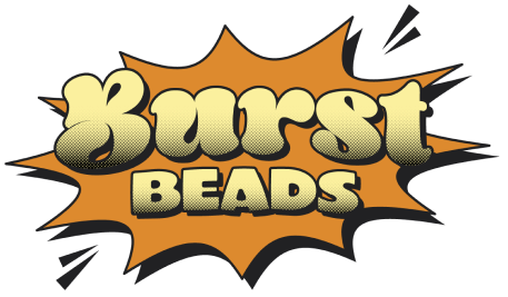 Burst Beads logo in orange comic-style artwork.