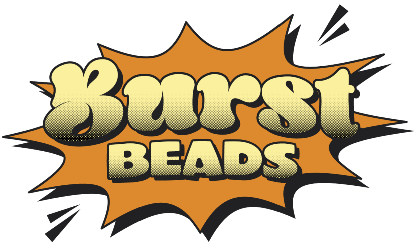 Burst Beads logo in orange comic-style artwork.