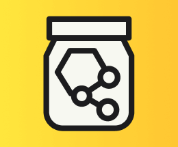 Icon of a jar with a share symbol on a yellow background