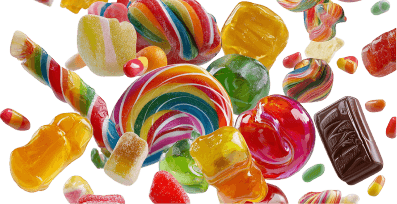 Candy terpenes featuring colorful sugary candy pieces.