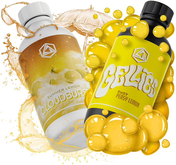 Cloudburst terpene flavor bottle and Gellies flavor bottle for cannabis beverages.