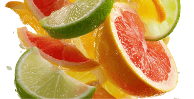 Citrus terpenes shown with bright citrus fruit slices.