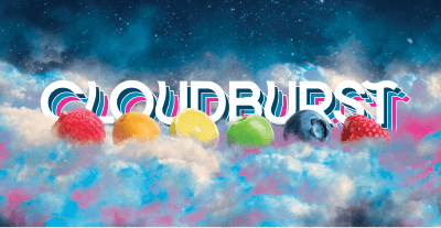 Cloudburst Series terpene flavors shown with colorful vapor artwork.