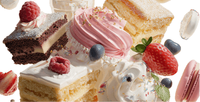 Desserts terpenes shown with rich, decadent dessert items.