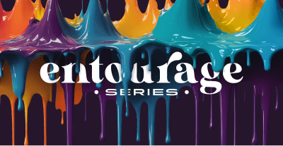 Entourage Series terpene blends displayed with multicolor drip artwork.