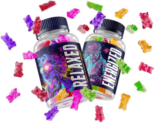 Cannabis edible product packaging boxes arranged for display.