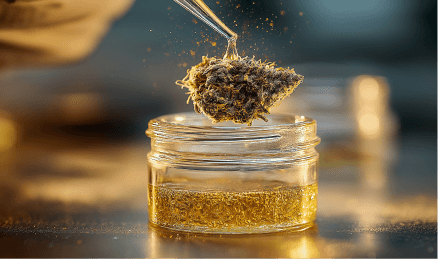 Cannabis nug being dipped into terpene oil.