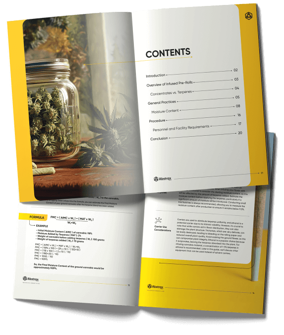 Best Practices guidebook for terpene-infused pre-rolls open displaying table of contents.