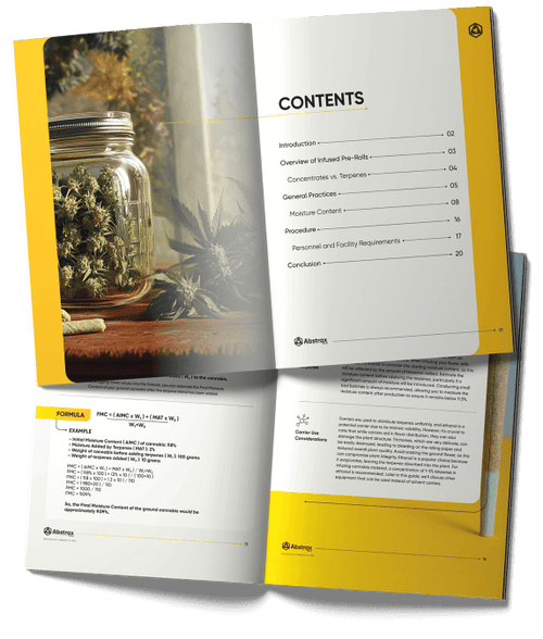 Best Practices guidebook for terpene-infused pre-rolls open displaying table of contents.