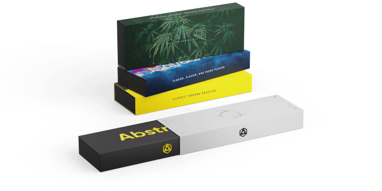 Display of Abstrax vape terpene sample kits representing flavor applications.