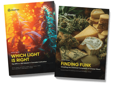 Abstrax white paper covers featuring cannabis lighting and flavor science.