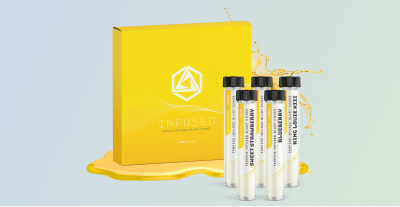 Terpene-infused rolling papers displayed in yellow retail packaging.