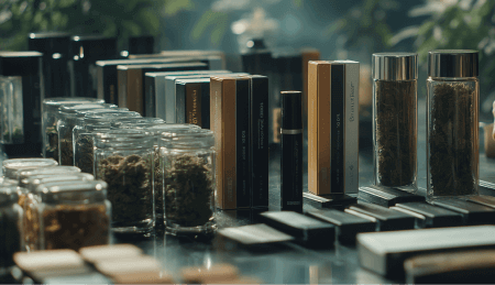 Laboratory jars containing cannabis samples.