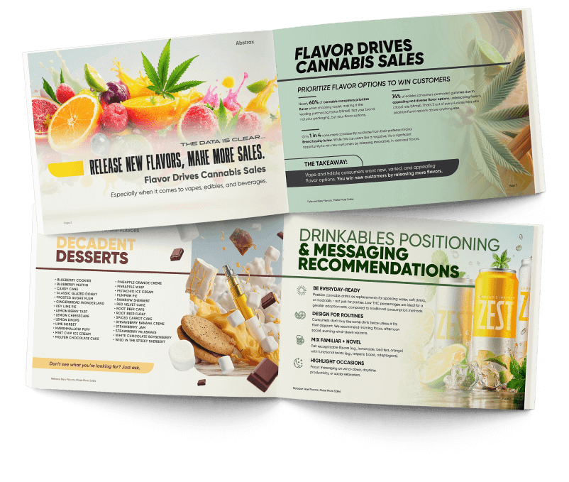 Open book spread from the Cannabis Flavor & Application Trends guide.