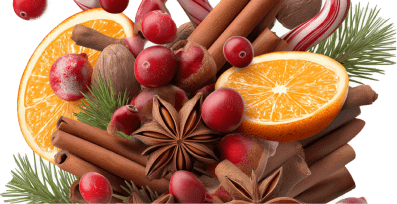 Winter terpenes shown with cinnamon, citrus, and holiday spices.